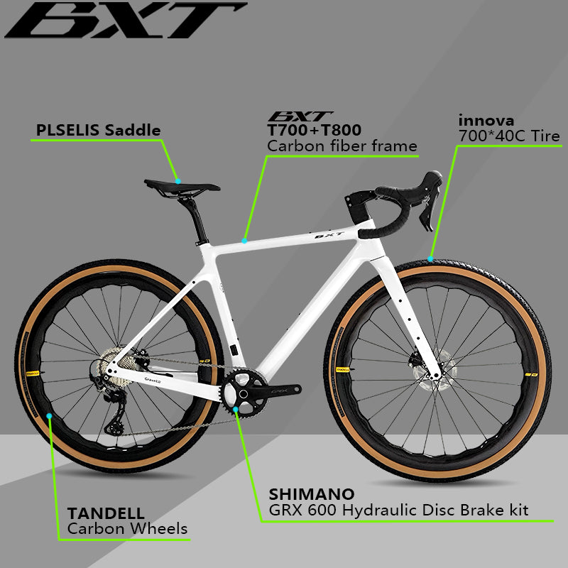 BXT Carbon Gravel Bike Hydraulic Disc Bike with SHIMANO GRX-600 1*11S 700X40C
