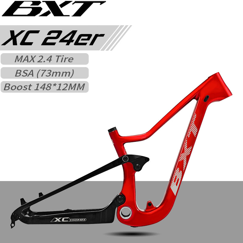 BXT 24er Mountain Bike Frame Boost 148mm Carbon Fiber Full Suspension Bicycle Frame