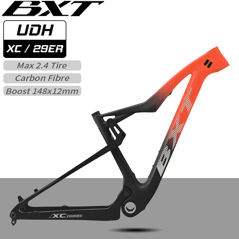 BXT Carbon Full Suspension Mountain Bike Frame 29er Travel 100mm MTB